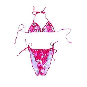 80s vintage hot pink Hawaiian floral bikini